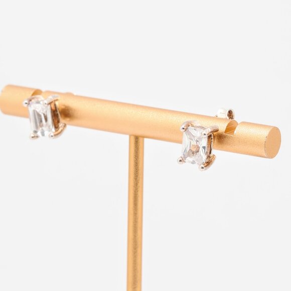 Vintage Serling Silver Emerald Cut White CZ Stud Earrings - Picture 4 of 5